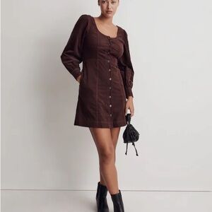 Madewell Corduroy Seamed Long-Sleeve Mini Dress | 0